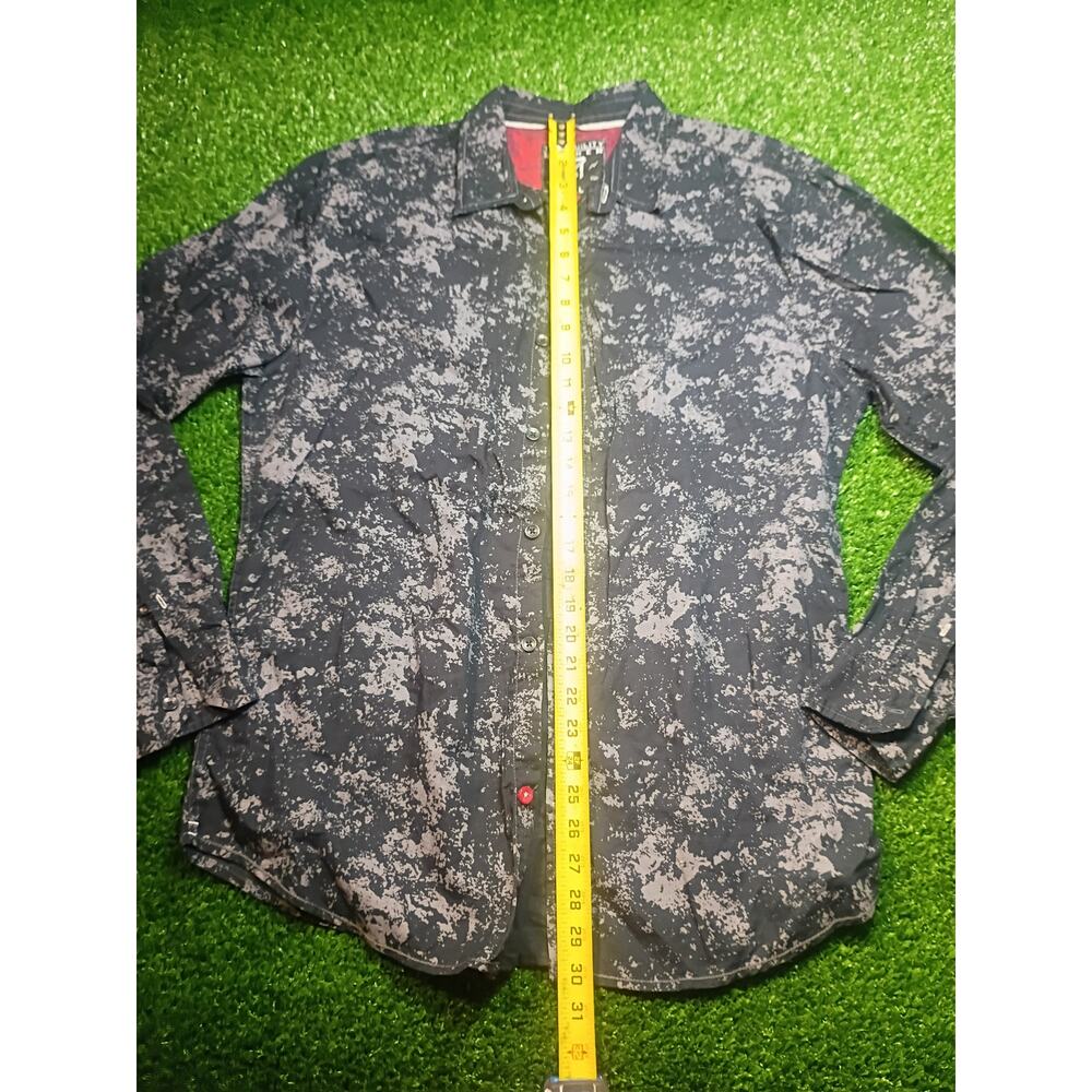 Tranquility Mayhem Men's Black Gray Abstract Camo Roll-Tab Long Sleeve Shirt lg - Picture 3 of 6